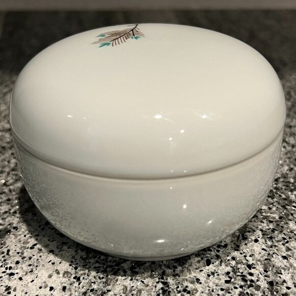 Fukagawa Porcelain Trinket Jar w Lid Storage Container Japan Teal Gold Vintage - Picture 2 of 6